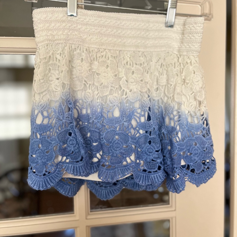Ladies shorts white underneath White Lacey blue to ombre overlay